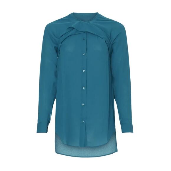 Atlein womens blue tie back long sleeved button up flowy tunic blouse size 4 - Picture 2 of 10